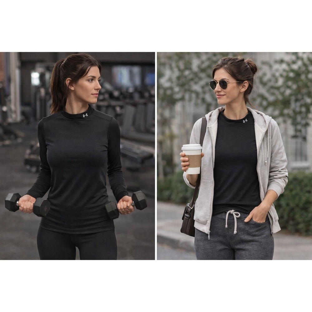 Under Armour ColdGear Fitted Top‎ Black Athletic Base Layer Women L